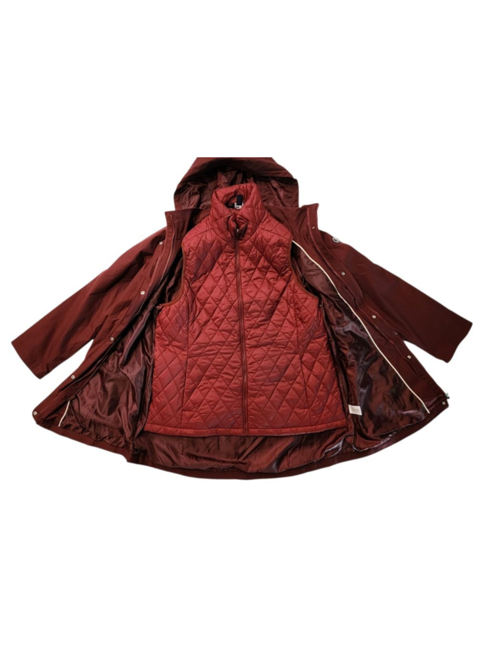 Lands' End XL Maroon 3-in-1 Winter Jacket & Quilted Vest Hooded Coat Women's - Picture 8 of 16